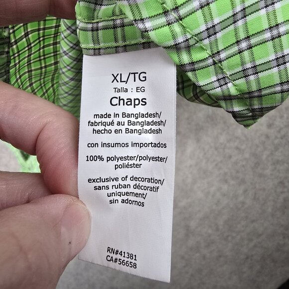 Chaps Mens Green Plaid Short Sleeve Button-Down Shirt XL Polyester - Picture 7 of 9